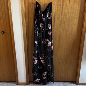 Strapless Floral Black Maxi Dress